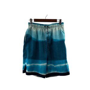 Nike Mens Blue Gradient Swim Trunks Medium Mesh Lining Polyester Elastic Waist